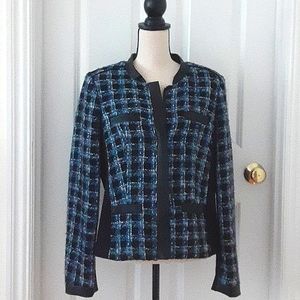 Karl Lagerfeld Paris Tweed Zip Front Jack with Faux Leather Detail Size 12